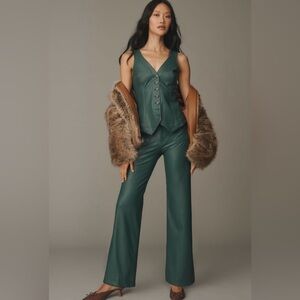 Collette Faux Leather Wide-Leg Pants & Slim Button-Front Vest In:Muted Aqua Teal
